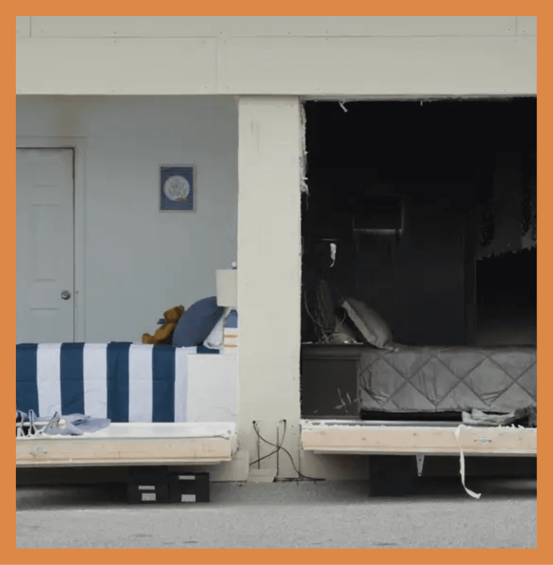 Two bedrooms side-by-side fire damage