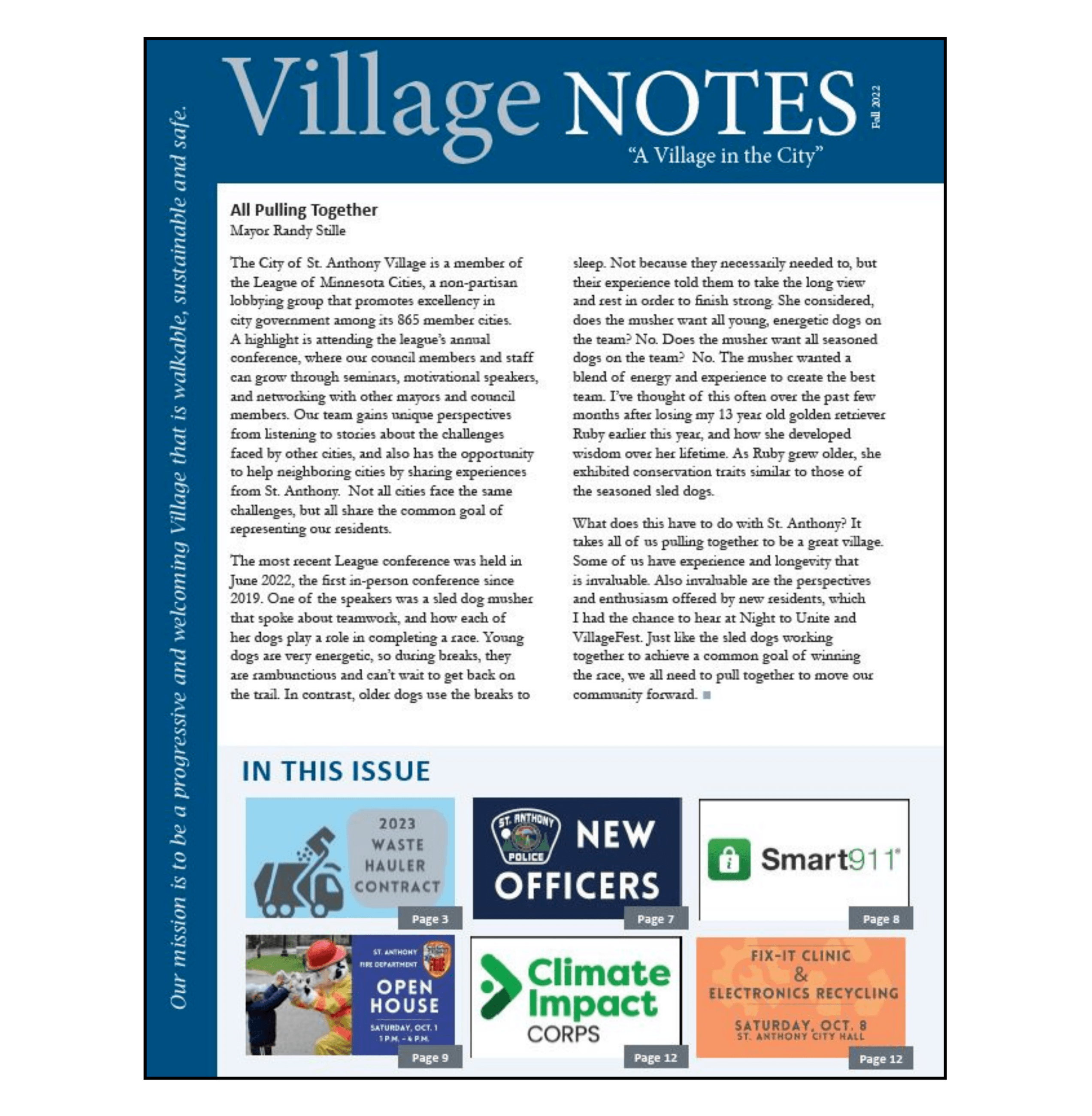 Image of the cover of the Fall 2022 Village Notes Newsletter